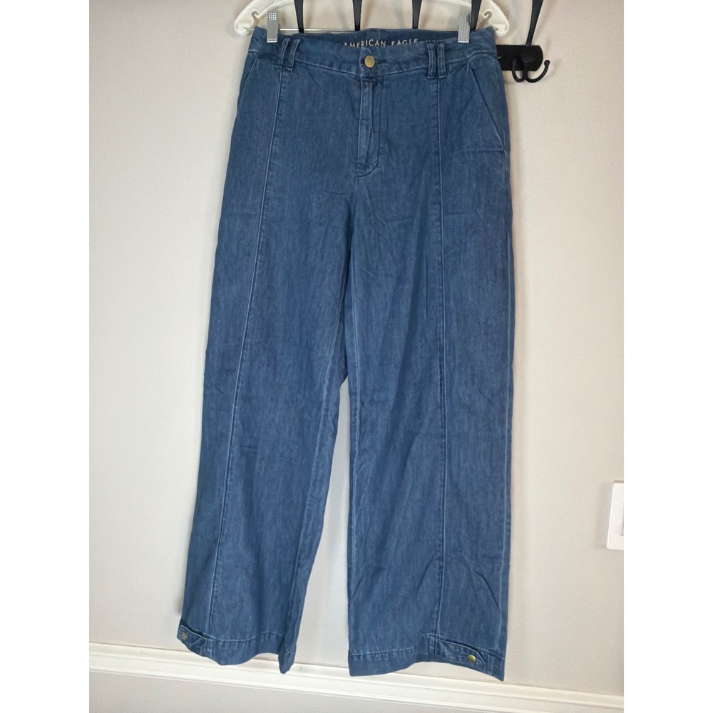 American Eagle Convertible Trouser Jean Wide Leg Blue Denim Pants Women Size 2
